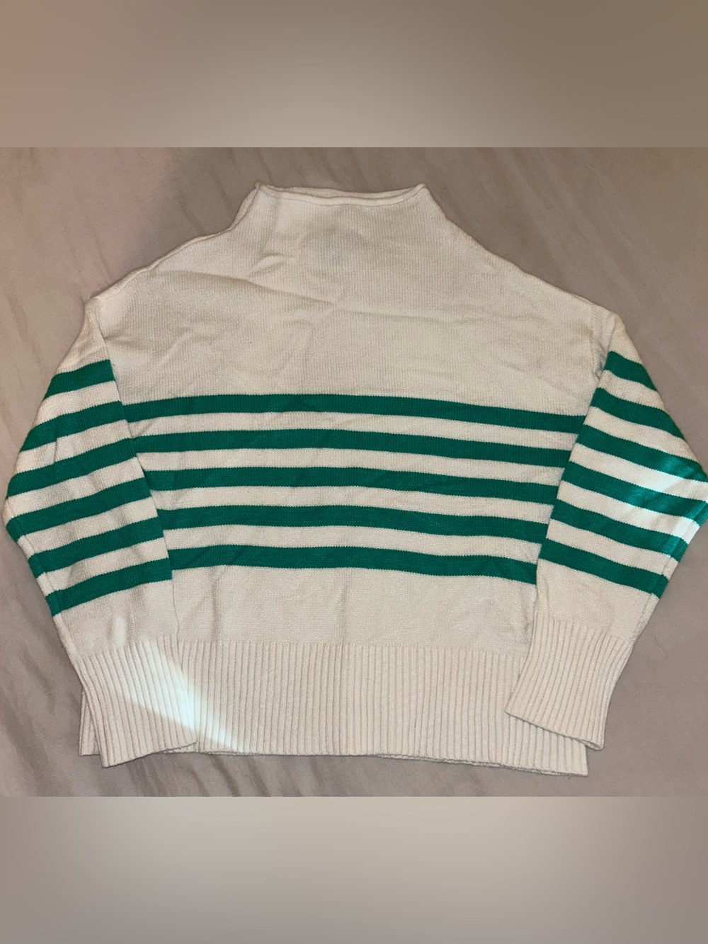 Truth by Republic Off-White Mock Neck Sweater Green Stripes Medium